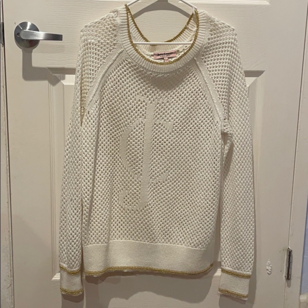 Juicy couture white sweater with gold lining.